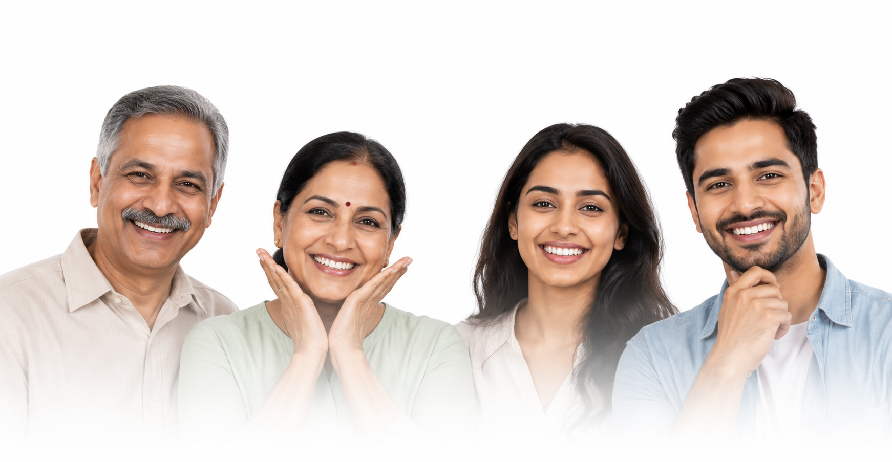 Four smiling people across three generations